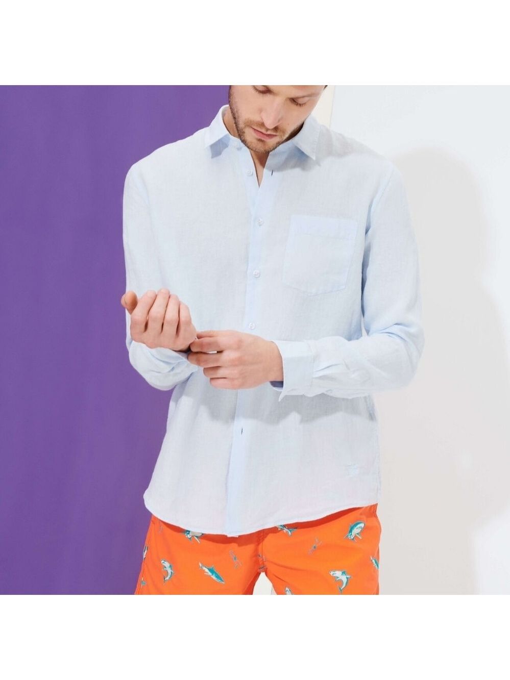 Vilebrequin Men Linen Shirt-Caroubis  Blue
